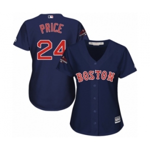 Women's Majestic Boston Red Sox #24 David Price Authentic Navy Blue Alternate Road 2018 World Series Champions MLB Jersey
