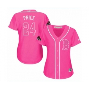 Women's Majestic Boston Red Sox #24 David Price Authentic Pink Fashion 2018 World Series Champions MLB Jersey