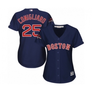 Women's Majestic Boston Red Sox #25 Tony Conigliaro Authentic Navy Blue Alternate Road 2018 World Series Champions MLB Jersey