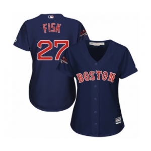 Women's Majestic Boston Red Sox #27 Carlton Fisk Authentic Navy Blue Alternate Road 2018 World Series Champions MLB Jersey