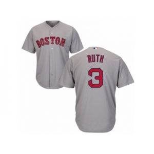 Women's Majestic Boston Red Sox #3 Babe Ruth Authentic Grey Road MLB Jersey