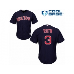 Women's Majestic Boston Red Sox #3 Babe Ruth Authentic Navy Blue Alternate Road MLB Jersey
