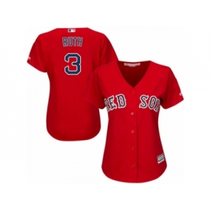 Women's Majestic Boston Red Sox #3 Babe Ruth Authentic Red Alternate Home MLB Jersey