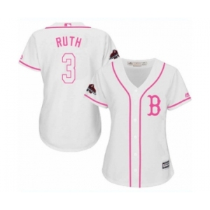 Women's Majestic Boston Red Sox #3 Babe Ruth Authentic White Fashion 2018 World Series Champions MLB Jersey