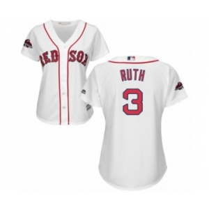 Women's Majestic Boston Red Sox #3 Babe Ruth Authentic White Home 2018 World Series Champions MLB Jersey