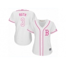 Women's Majestic Boston Red Sox #3 Babe Ruth Replica White Fashion MLB Jersey