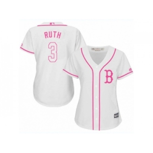 Women's Majestic Boston Red Sox #3 Babe Ruth Replica White Fashion MLB Jersey