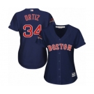 Women's Majestic Boston Red Sox #34 David Ortiz Authentic Navy Blue Alternate Road 2018 World Series Champions MLB Jersey