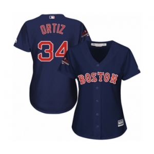 Women's Majestic Boston Red Sox #34 David Ortiz Authentic Navy Blue Alternate Road 2018 World Series Champions MLB Jersey