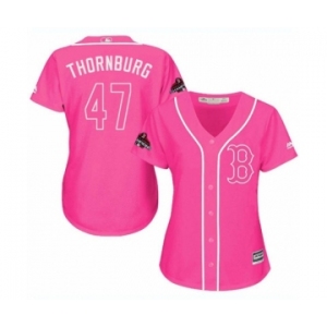 Women's Majestic Boston Red Sox #47 Tyler Thornburg Authentic Pink Fashion 2018 World Series Champions MLB Jersey
