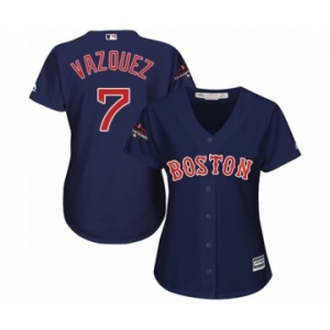 Women's Majestic Boston Red Sox #7 Christian Vazquez Authentic Navy Blue Alternate Road 2018 World Series Champions MLB Jersey
