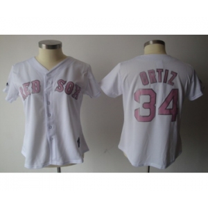 women mlb boston red sox #34 ortiz white[pink number]