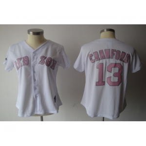 women mlb jerseys boston red sox #13 crawford white[pink number]