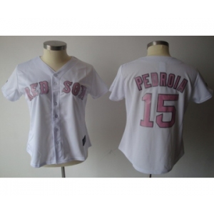 women mlb jerseys boston red sox #15 pedroia white[pink number]