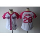 women mlb jerseys boston red sox #28 gonzalez white pink[2012]