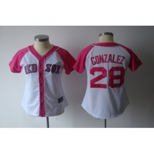 women mlb jerseys boston red sox #28 gonzalez white pink[2012]