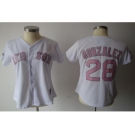women mlb jerseys boston red sox #28 gonzalez white[pink number]