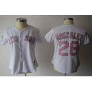 women mlb jerseys boston red sox #28 gonzalez white[pink number]
