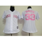 women mlb jerseys boston red sox #33 varitek white[pink number]