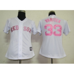 women mlb jerseys boston red sox #33 varitek white[pink number]