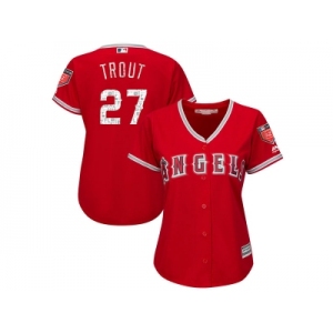 Women Los Angeles Angels #27 Mike Trout Majestic Scarlet 2018 Spring Training Cool Base Player Jersey