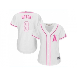 Women Los Angeles Angels #8 Justin Upton White Pink Fashion Stitched Baseball Jersey