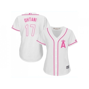 Women Los Angeles Angels Of Anaheim #17 Shohei Ohtani White Pink Fashion Stitched MLB Jersey