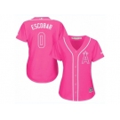 Women Majestic Los Angeles Angels of Anaheim #0 Yunel Escobar Authentic Pink Fashion MLB Jersey