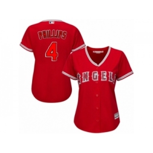 Women Majestic Los Angeles Angels of Anaheim #4 Brandon Phillips Authentic Red Alternate MLB Jersey