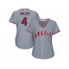 Women Majestic Los Angeles Angels of Anaheim #4 Brandon Phillips Replica Grey Road Cool Base MLB Jersey