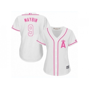 Women's Majestic Los Angeles Angels of Anaheim #9 Cameron Maybin Authentic White Fashion Cool Base MLB Jerse