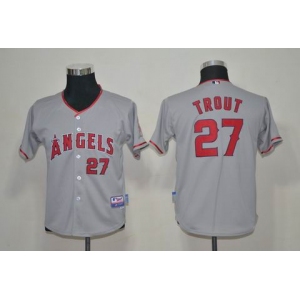 youth mlb los angeles angels #27 mike trout grey