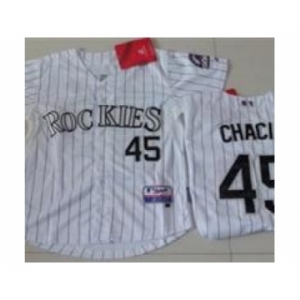 youth mlb colorado rockies #45 chacin white[blue stripe]