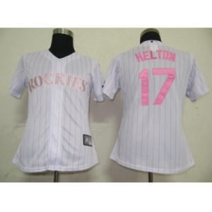 MLB Women Jerseys Colorado Rockies #17 Helton White[Pink strip]