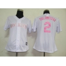 MLB Women Jerseys Colorado Rockies #2 Tulowitzki White[Pink strip]