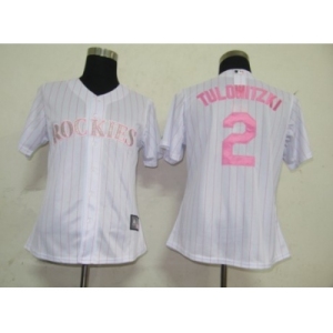 MLB Women Jerseys Colorado Rockies #2 Tulowitzki White[Pink strip]