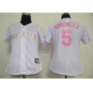 MLB Women Jerseys Colorado Rockies #5 Gonzalez White[Pink strip]