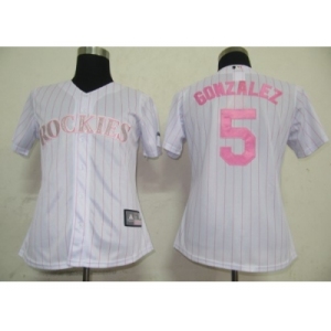 MLB Women Jerseys Colorado Rockies #5 Gonzalez White[Pink strip]