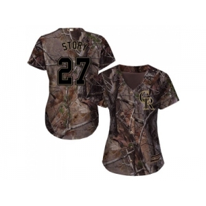 Women Colorado Rockies #27 Trevor Story Camo Realtree Collection Cool Base Stitched MLB Jersey