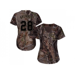 Women Colorado Rockies #28 Nolan Arenado Camo Realtree Collection Cool Base Stitched MLB Jersey