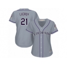 Women Majestic Colorado Rockies #21 Jonathan Lucroy Authentic Grey Road Cool Base MLB Jersey