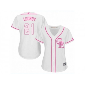 Women Majestic Colorado Rockies #21 Jonathan Lucroy Replica White Fashion Cool Base MLB Jersey