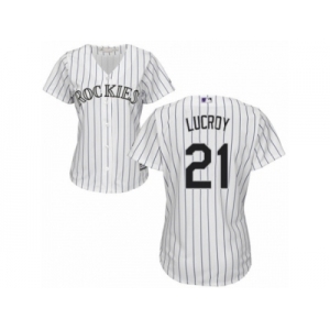 Women Majestic Colorado Rockies #21 Jonathan Lucroy Replica White Home Cool Base MLB Jersey