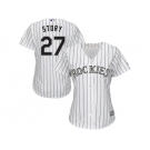 Women's Colorado Rockies #27 Trevor Story Majestic White Purple Home Cool Base Jersey