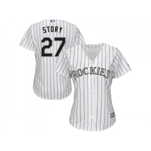 Women's Colorado Rockies #27 Trevor Story Majestic White Purple Home Cool Base Jersey
