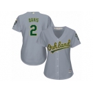 Women Majestic Oakland Athletics #2 Khris Davis Authentic Grey Road Cool Base MLB Jersey