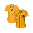 Women Majestic Oakland Athletics #2 Khris Davis Replica Gold Alternate 2 Cool Base MLB Jersey