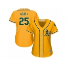 Women Majestic Oakland Athletics #25 Ryon Healy Authentic Gold Alternate 2 Cool Base MLB Jersey