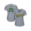 Women Majestic Oakland Athletics #25 Ryon Healy Replica Grey Road Cool Base MLB Jersey