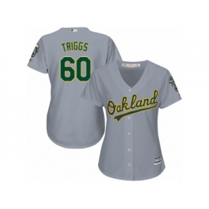 Women Majestic Oakland Athletics #60 Andrew Triggs Replica Grey Road Cool Base MLB Jersey